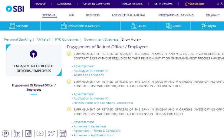 SBI Engagement of Retired Officer