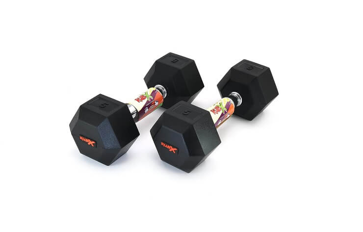 RUBX Rubber Coated Professional Exercise Hex Fixed Dumbbells
